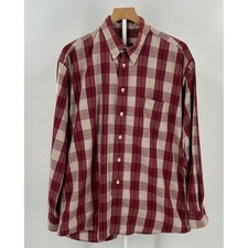 Burberry London Nova Check Plaid Button Down Shirt Men's L Red Beige Hidden Logo
