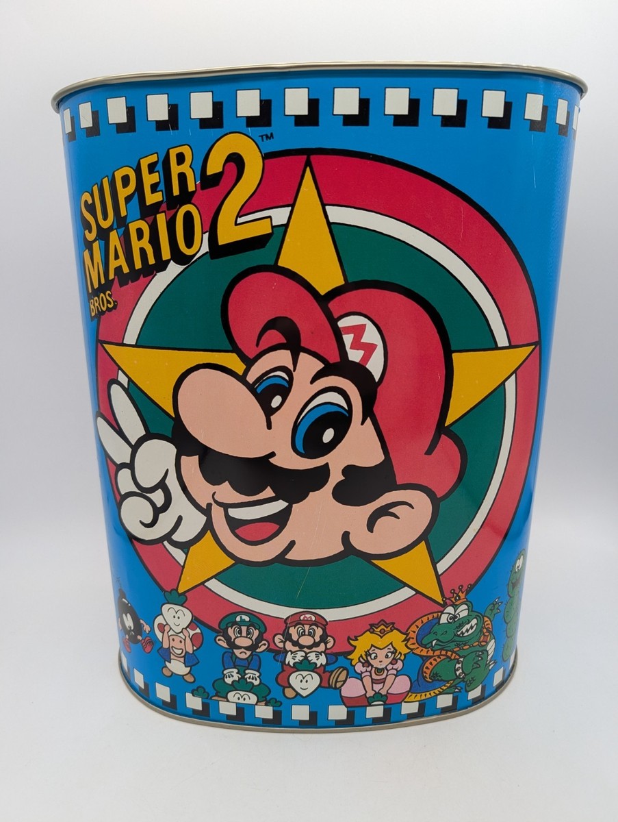 Vintage Super Mario Bros 2 1989 Licensed Nintendo Metal Trash Can