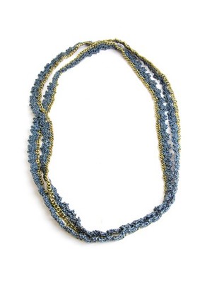 Roberta Roller Rabbit Damen Ayala Drop Wrap Häkelkette Blau/Gold 45 NEW One Size