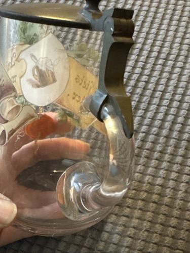 Antique Glass Beer Stein - Enamel Artwork - .3 L - Hand Blown - Picture 8 of 10