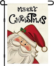 Merry Christmas Santa Claus Garden Flag 12 X 18 Inch Double Sided, Small Burlap