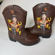 Disney Pixar Kids Size 7 Woody Brown Zipper Toy Story Western Boots Non-marking