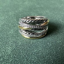 David Yurman Crossover Seven Row Ring 925 w/ 18K Gold Diamonds Sz 6