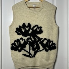 Maeve Anthropologie Cream Black Flower Graphic Knit Sleeveless Sweater Vest