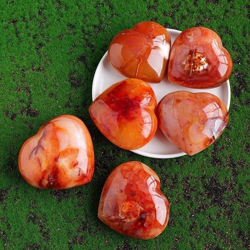 Natural Carnelian Heart Shape Carved Palm Stone Agate Rock Specimens Decor Gifts - Picture 9 of 18