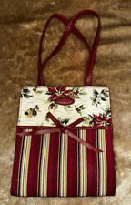 Longaberger Holiday Gift Bag Striped Poinsettias Botanical Red 2007
