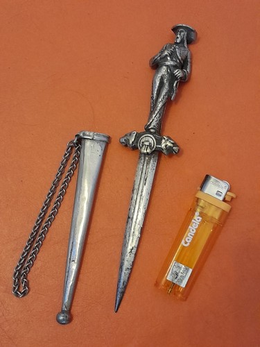 antique French XIXc Small Romantic Dagger Nickel Plated Bronze musketeer Handle - Picture 4 of 14