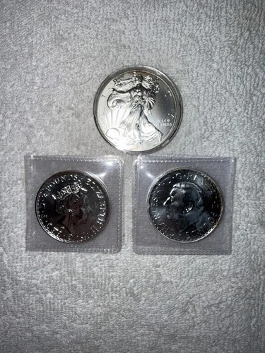 Silver Coins Lot of 3, 1 oz .999 Fine Bullion -  2 Britannias and Silver Eagle