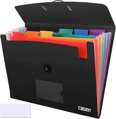 7 pocketed folding file folders, A4 size paper, portable file organizer - black