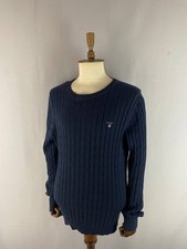 Gant Mens Cable-Knit Sweater Size XL Navy Blue Cotton Long Sleeve Pullover