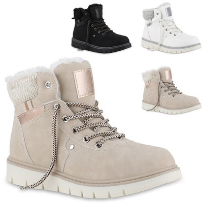 VAN HILL Damen Worker Boots Stiefeletten Winter Schuhe Penelope Warm Gefüttert