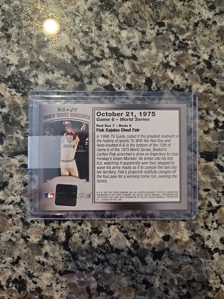 Tarjeta Topps World Series Highlights Carlton Fisk 2003 automática Foto 2 de 2