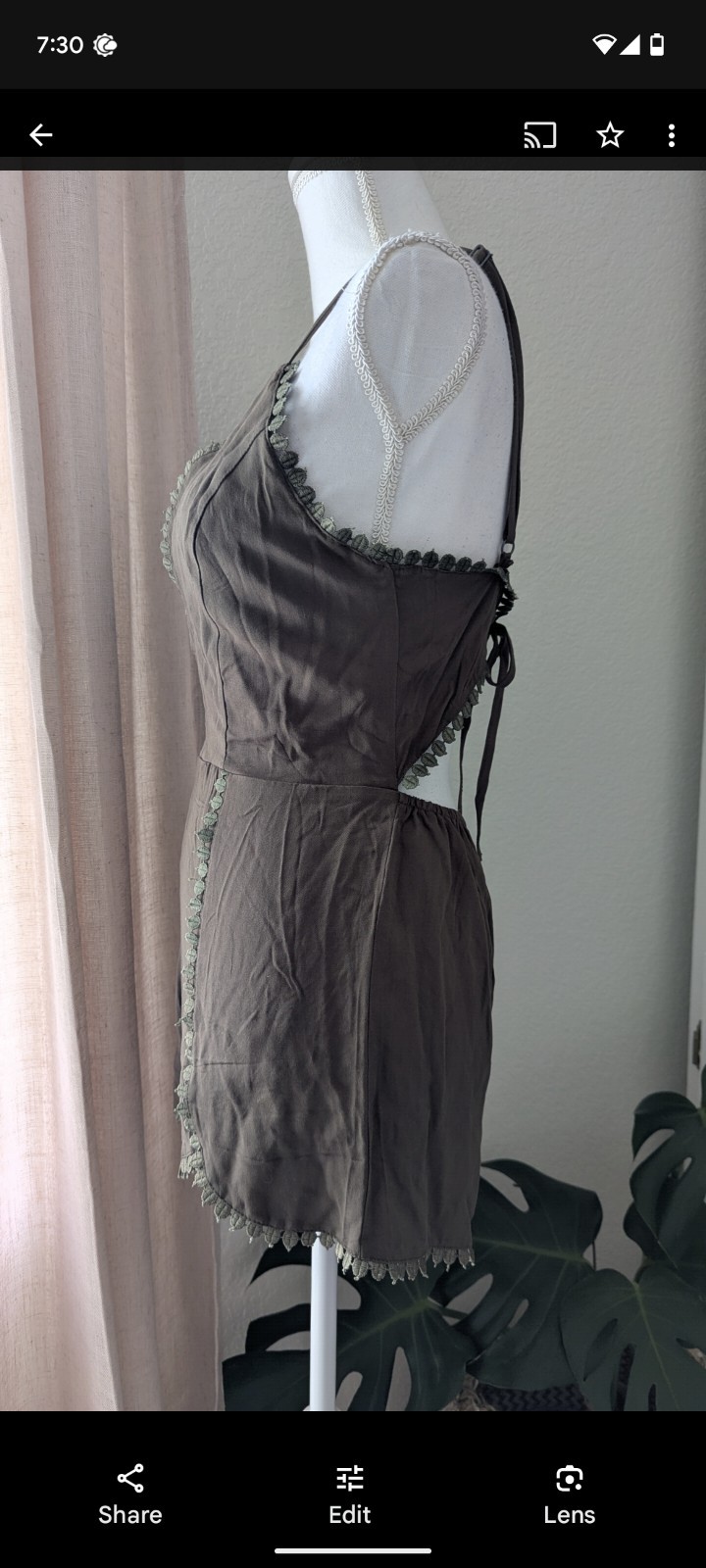 Women's Khaki Open Tie String Back Romper Playsui… - image 5