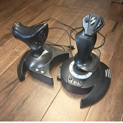 Thrustmaster Black Wired Joystick and Throttle Controller Set for Video Games