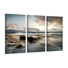 Seascape Canvas Art Wall Pictures: Beach Photographic Print on Canvas for Bed...