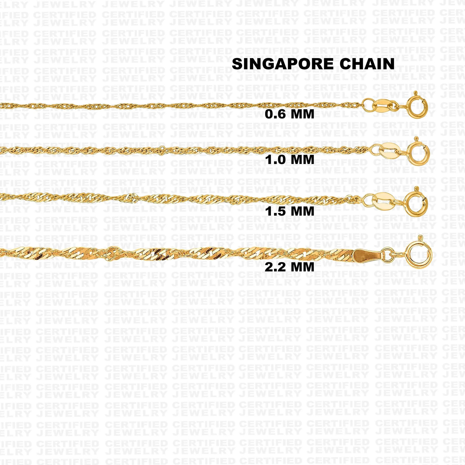 10K Solid Yellow Gold Singapore Chain Necklace 0.8MM-2.2MM Pendant Chain