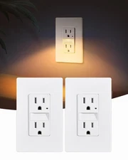 15AMP Outlet with Nightlight, Dusk to Dawn Guide Light, Electrical Receptacle wi