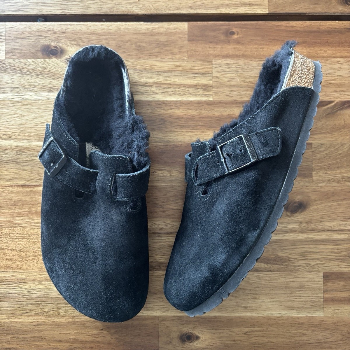 Birkenstock Boston Clogs 42 Suede Shearling Lined Black Men's 9