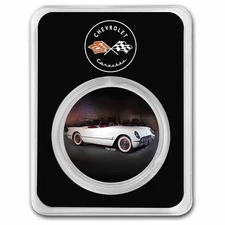 😃1953 Corvette White 1 oz 999 Silver Round Colorized w/TEP VERY RARE