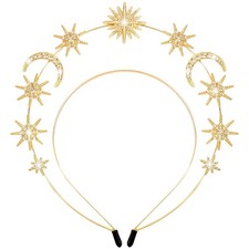 Halo Crown Headband Goddess Headpiece with Star Moon Design for Women, Celestial