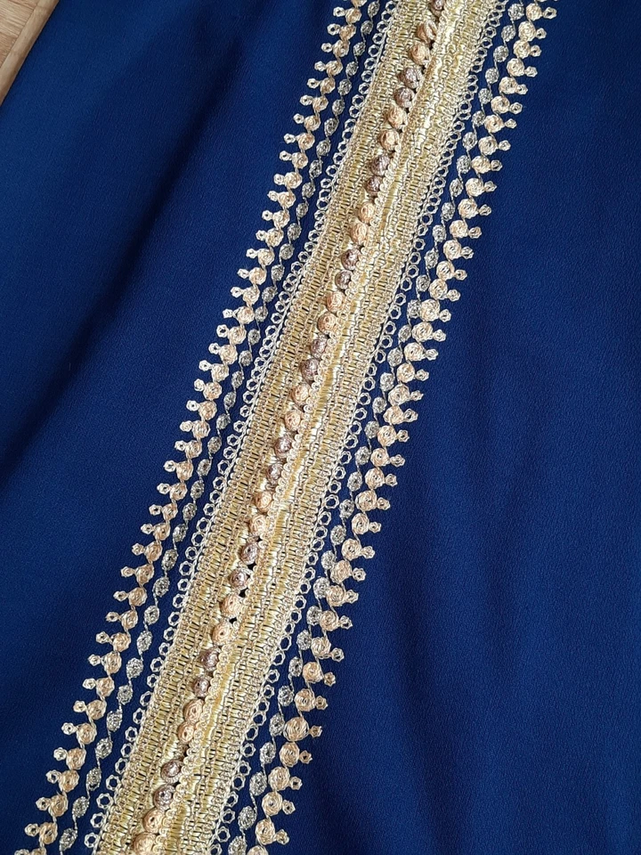 Kaftan Marokkanisches Kleid Blau Gold Mit Metallbügel - Bild 3 von 4