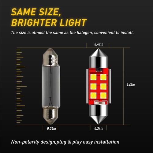 4PCS 36MM 6418 6411 White LED Bulbs For Car Dome Map Trunk Door Courtesy Light - Picture 7 of 11