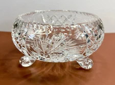 Antique American Brilliant Cut Crystal Footed Bowl Pinwheel & Star Design 6”