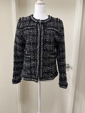 Hancy Women  s Tweed Jacket Black White Textured Blazer 2 Pockets Size XL New