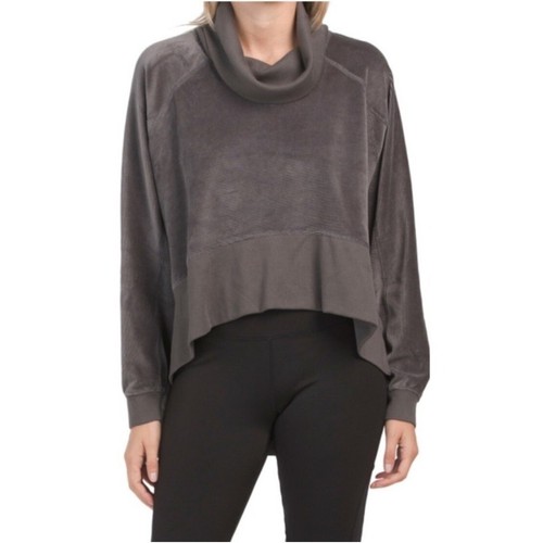 Free People Movement Last Chance Velour Pullover Size Large Cowlneck Charcoal