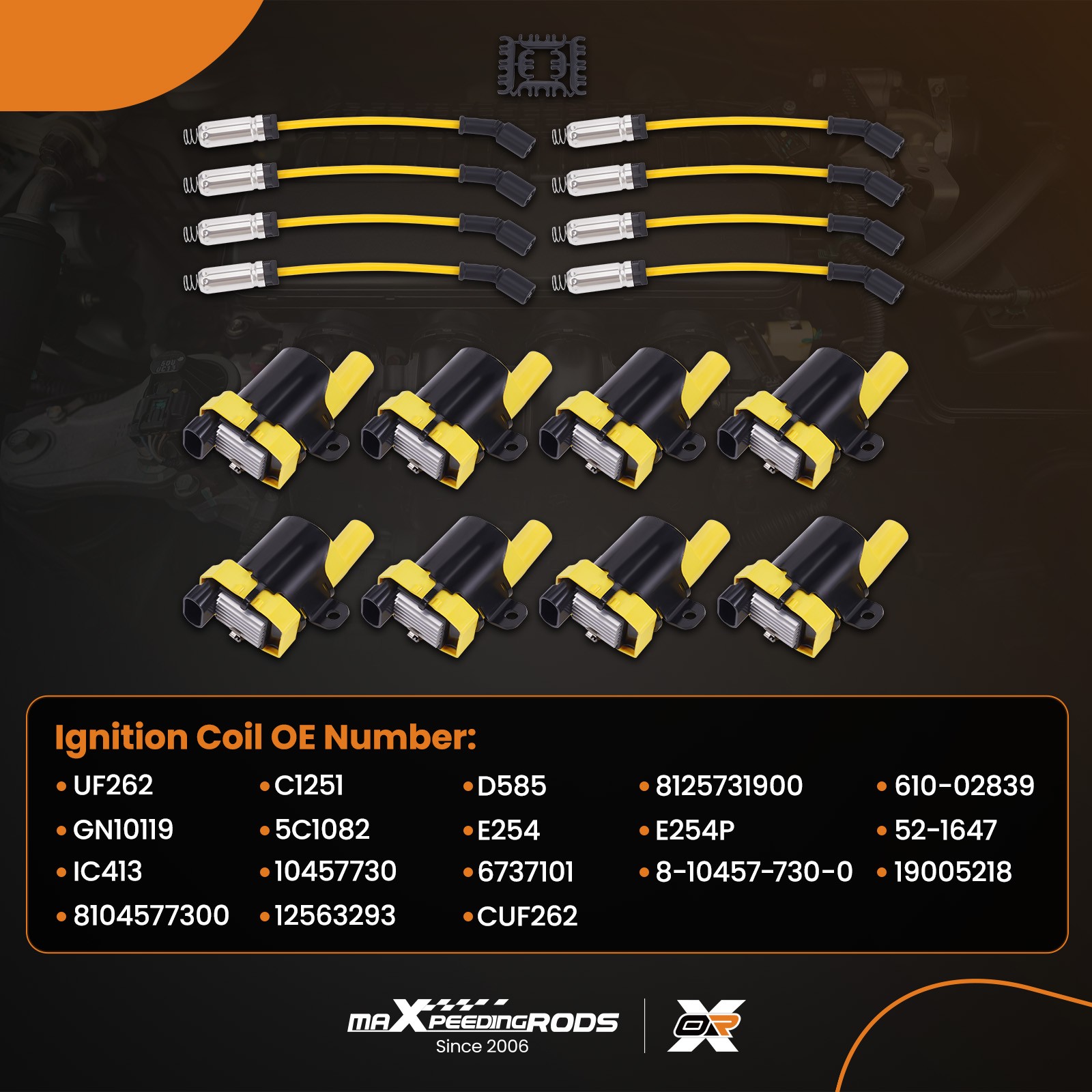 8x Round Ignition Coil & Spark Plug Wire For GMC Chevy Cadillac 4.8L 5.3L 6.0L