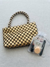 NWOT Vintage Bijoux Terner Gold Satin Beaded Lattice Evening Bag Gift Bag