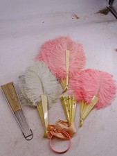 Antique Victorian Celluloid Plastic 1800s REAL Feather Hand Fan Silk Burlesque 5