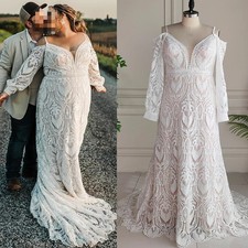Plus Size Boho Wedding Dresses V-Neck Spaghetti Straps Lace Applique Bridal Gown