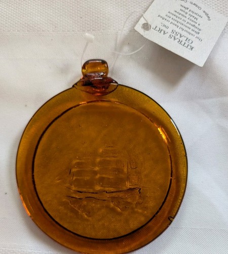 Kitras Art Glass Suncatcher Amber Three Mast Schooner with tags - Picture 2 of 2