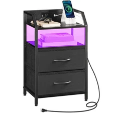 Nightstand with Charging Station, Bedside Table with 1 AC Outlet, 1 USB Port,...