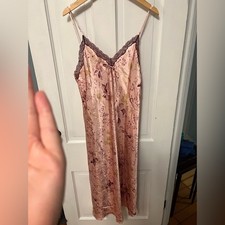 Jones New York Satin Nightgown Mauve Floral Lace Trim Vintage Large