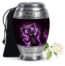 Glowing Pink Cat Large Urn For Ashes Adult Mother  Father 10 Inch 