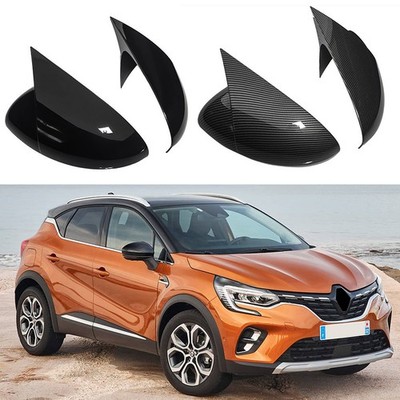 Gloss Black/Carbon Fiber Mirror Cover Cap Trims For 2019-2024 Renault Captur ABS
