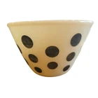 Vintage Fire King Oven Ware 7.5" White Black Polka Dot Milk Glass Mixing Bowl