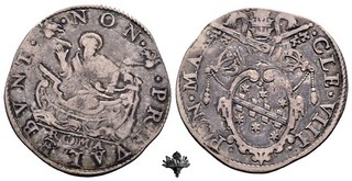 PONTIFICAL STATE Rome Testone RARE Pope Clement VIII (1592 1605) SILVER