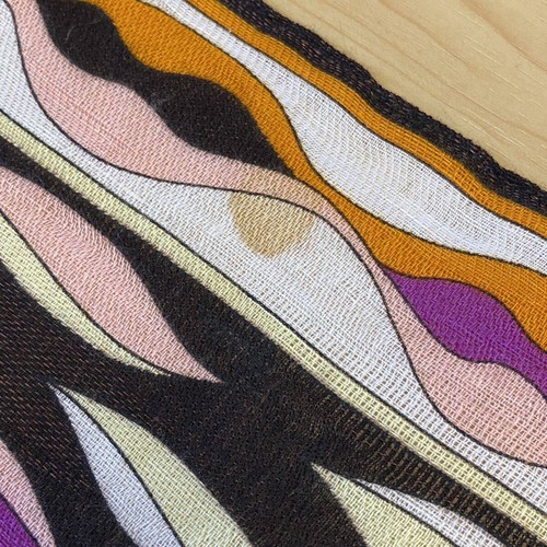 EMILIO PUCCI Linen Blend Scarf Stole Yellow Purple Geometric 176x40cm Fringe - Picture 9 of 10