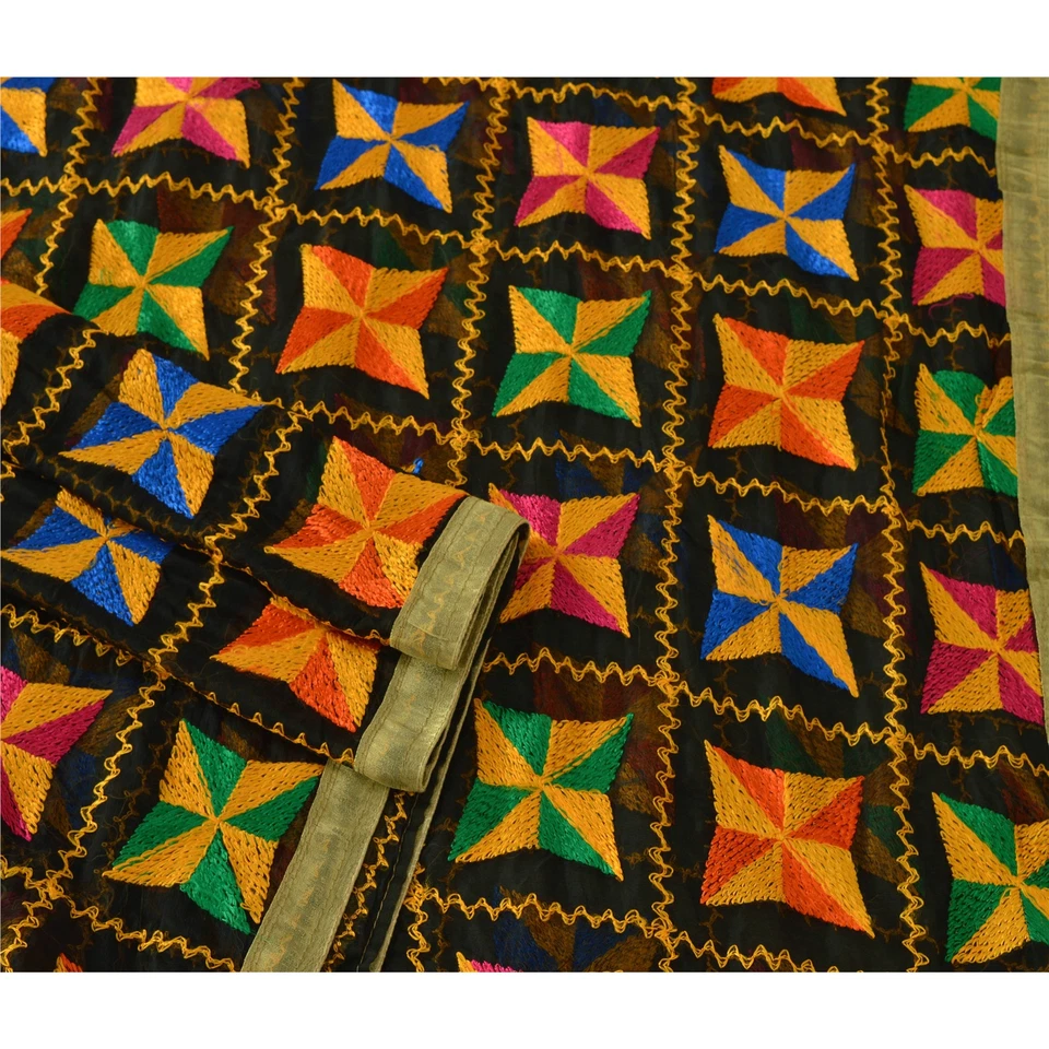 Estola Sanskriti Vintage Negro Dupatta Bordado Gasa Seda Bagh Phulkari Foto 3 de 4