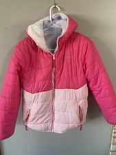 Eddie Bauer Jacket Girls Large 14/16 Pink Reversible Faux Fur Puffer Hooded
