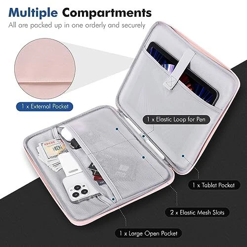  Tablet Sleeve, Protective Carrying Bag with Two Compartments 9-11 Inch Pink - Image 3 of 4