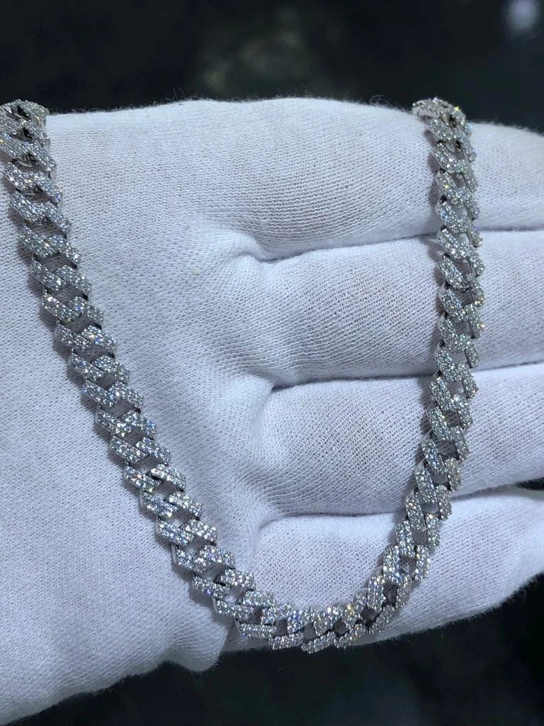 Platinum Sterling Silver Hand Set White Sapphire 8mm Wide Cuban