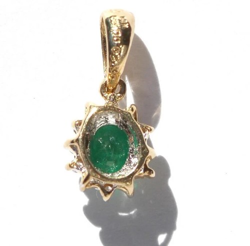 Oval Genuine Emerald Pendant with Diamonds in 14kt Gold (1748) - Picture 2 of 2