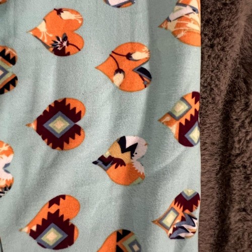 LuLaRoe Kids Leggings Small Medium Soft Blue Orange Print Hearts NWOT - Picture 3 of 8