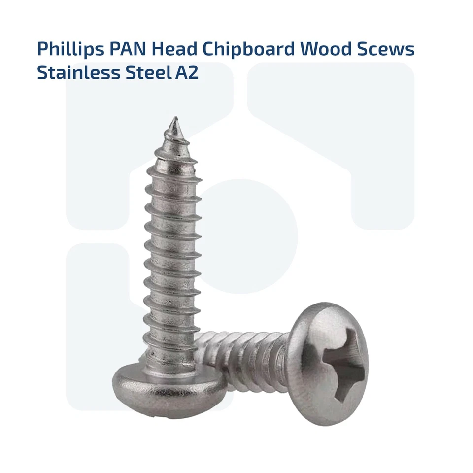 FIXINFASTENERS PHILLIPS DRIVE PAN HEAD CHIPBOARD WOOD SCREWS A2 STAINLESS STEEL M3 M4 M5 M6 UK