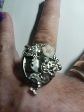 Flower Colliage Design Womens Adjustable Ring Silver Tonw 7.4