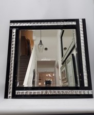 Elegant Square Black Wall Mirror Sparkly Silver Crystal Border 60X60cm